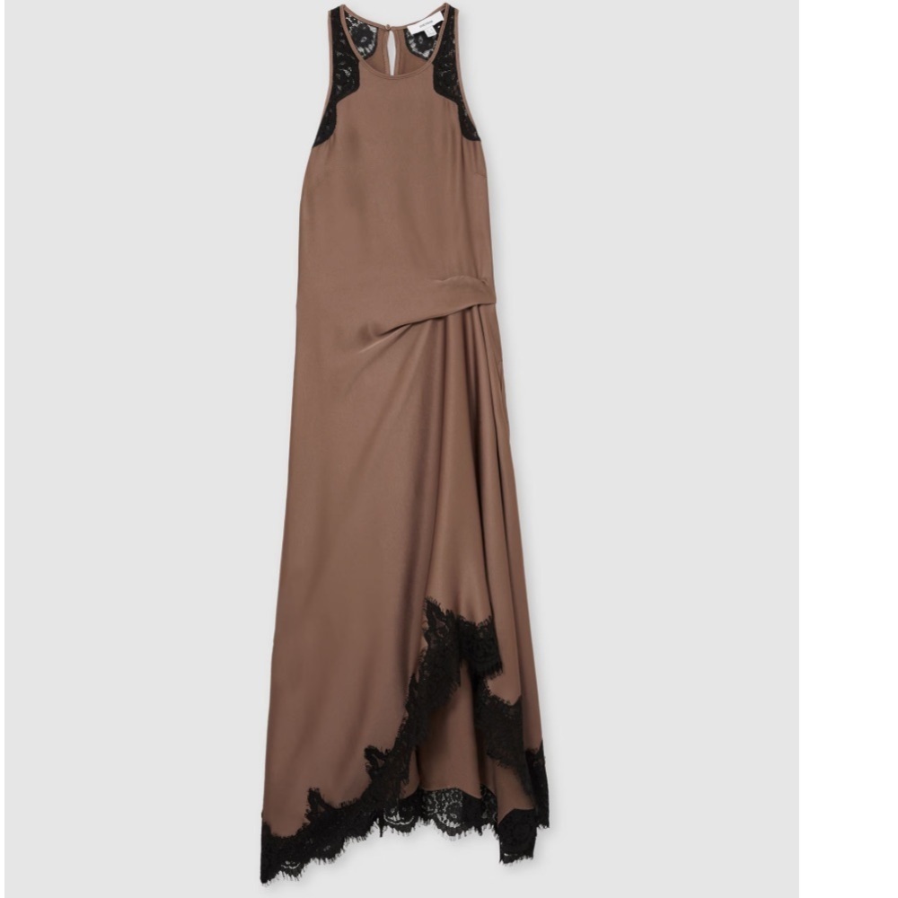 NWT REISS Anais Drape lace-trim dress mocha brown size 12 - Picture 6 of 12